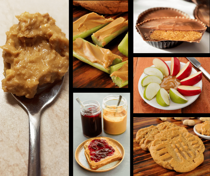collage of peanut butter foods