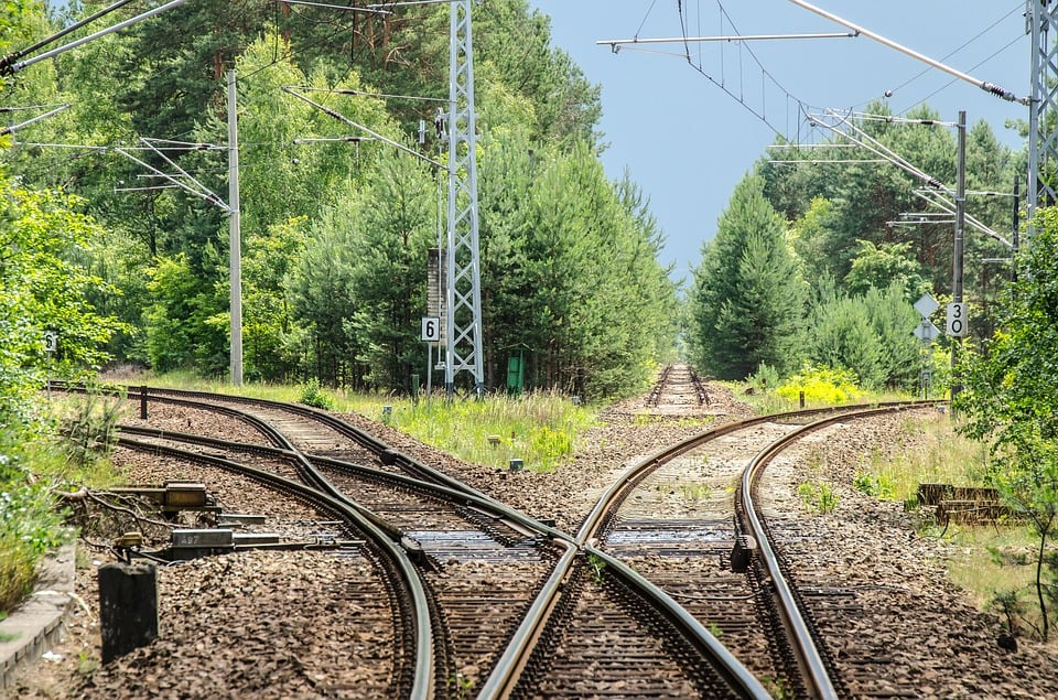 railroad tracks splitting to various directions
