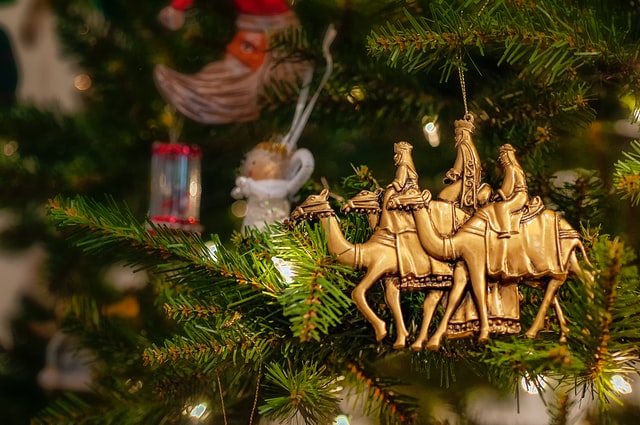 three wise men christmas ornament on the tree