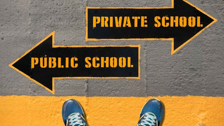 signs saying public school and private school