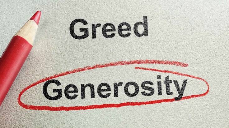 the word generosity circles in red pencil on a piece of paper