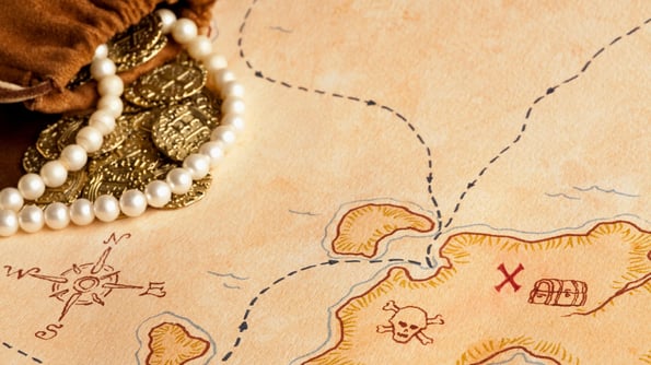 treasure map with gold coins
