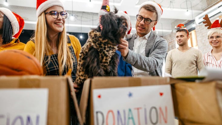 volunteering at shelter with christmas hats