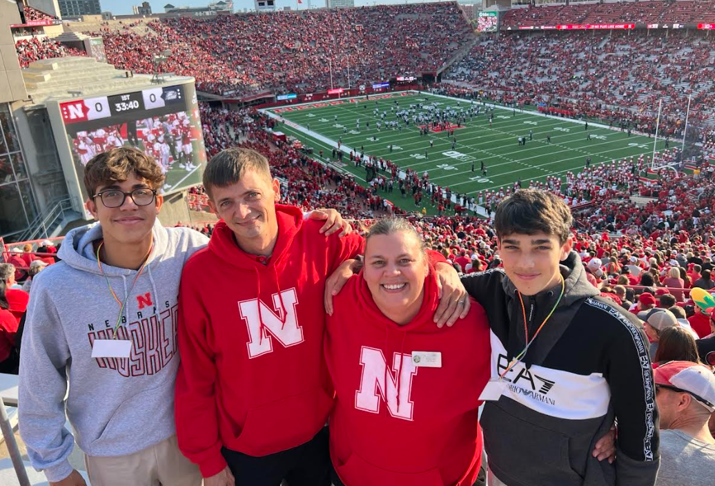 family at college football game